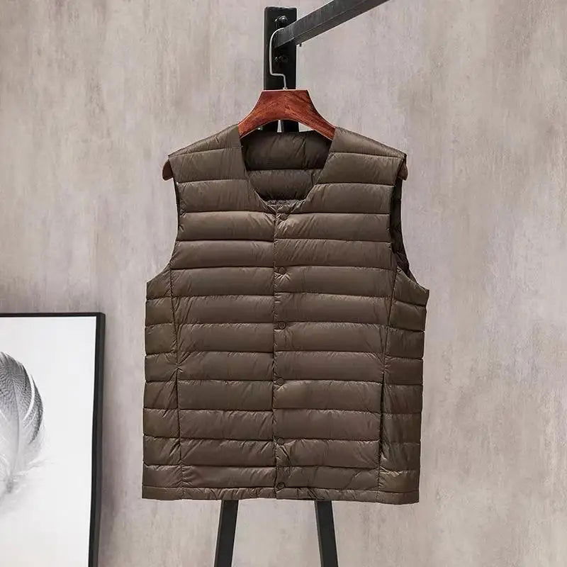 Men Vests 2023 New Autumn Winter Duck Down Jackets Sleeveless Puffer Feather Coat Portable Outdoor Trip Windproof Waistcoats - Fashionqueene.com-down vest