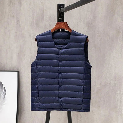 Men Vests 2023 New Autumn Winter Duck Down Jackets Sleeveless Puffer Feather Coat Portable Outdoor Trip Windproof Waistcoats - Fashionqueene.com-down vest