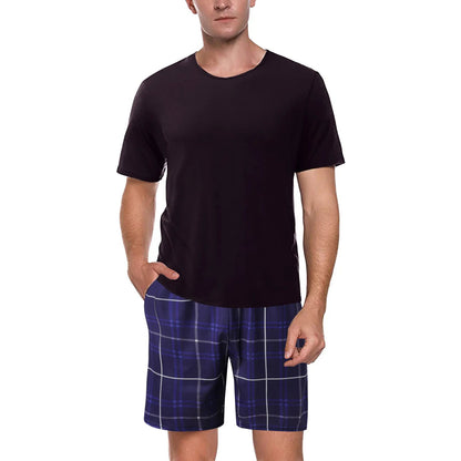 Mens 2 Piece Set Solid Short Sleeve Plaid Shorts Suit Streetwear - Fashionqueene.com-outfit set