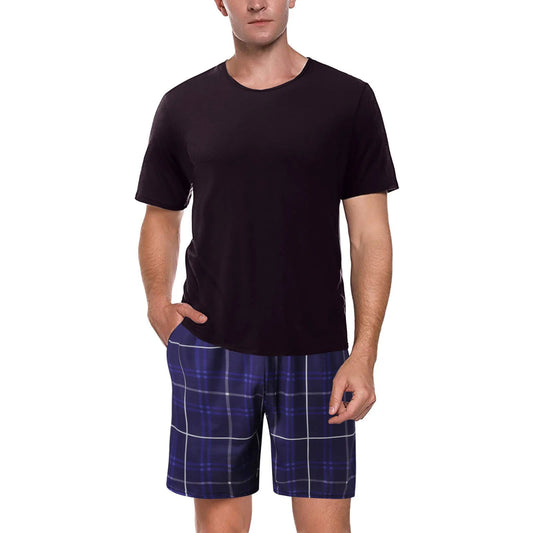 Mens 2 Piece Set Solid Short Sleeve Plaid Shorts Suit Streetwear - Fashionqueene.com-outfit set