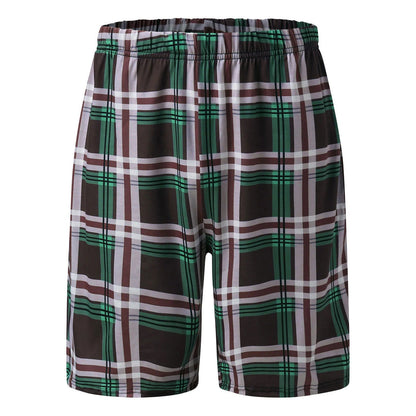 Mens 2 Piece Set Solid Short Sleeve Plaid Shorts Suit Streetwear - Fashionqueene.com-outfit set