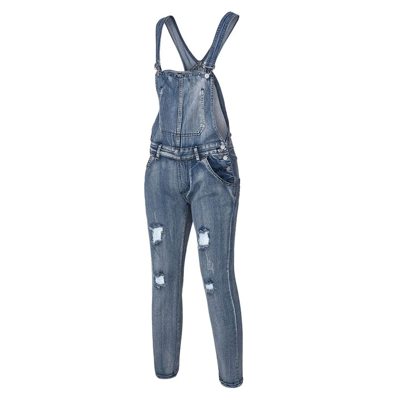 Mens Jeans Loose Ripped Jeans Baggy Washed Denim Jumpsuit - Fashionqueene.com-jumpsuit