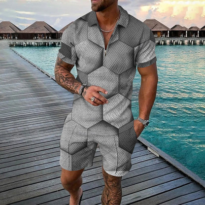 Mens Short Sleeve Casual Shirt And Shorts Sets Two Piece Stripe Suit Fashion Suits Prom Suits for Men Slim Fit Mens Dress Set - Fashionqueene.com-outfit set