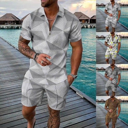 Mens Short Sleeve Casual Shirt And Shorts Sets Two Piece Stripe Suit Fashion Suits Prom Suits for Men Slim Fit Mens Dress Set - Fashionqueene.com-outfit set