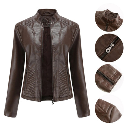 Motor Jacket Coat Zip Biker Short Punk Cropped Jacket - Fashionqueene.com-leather jacket