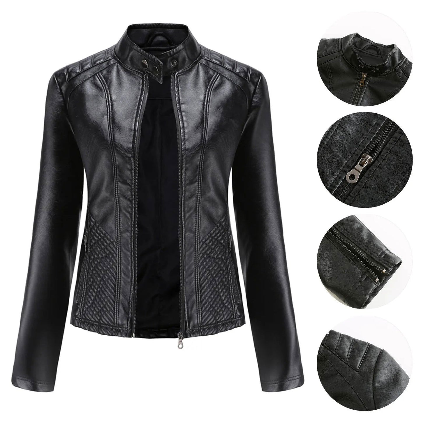 Motor Jacket Coat Zip Biker Short Punk Cropped Jacket - Fashionqueene.com-leather jacket