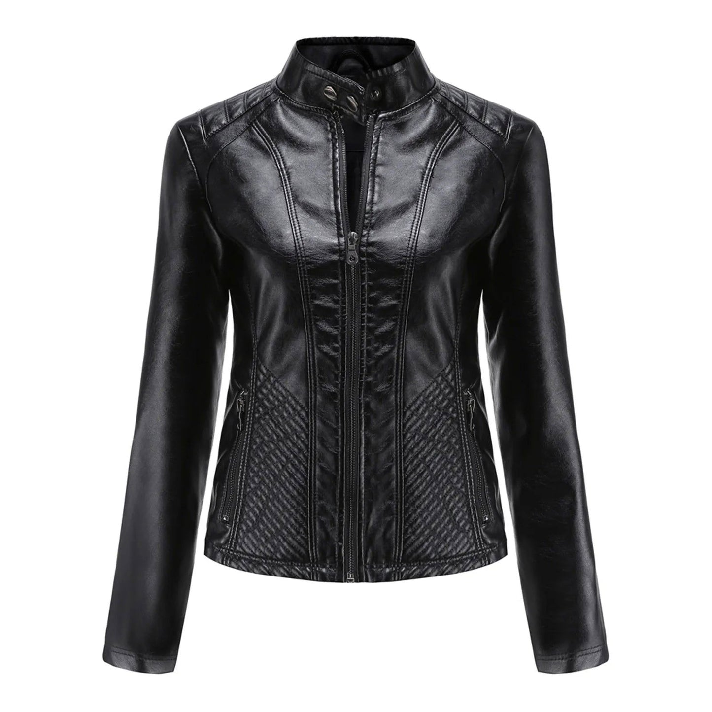 Motor Jacket Coat Zip Biker Short Punk Cropped Jacket - Fashionqueene.com-leather jacket