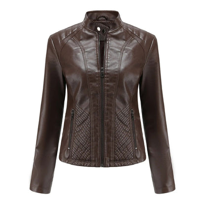 Motor Jacket Coat Zip Biker Short Punk Cropped Jacket - Fashionqueene.com-leather jacket