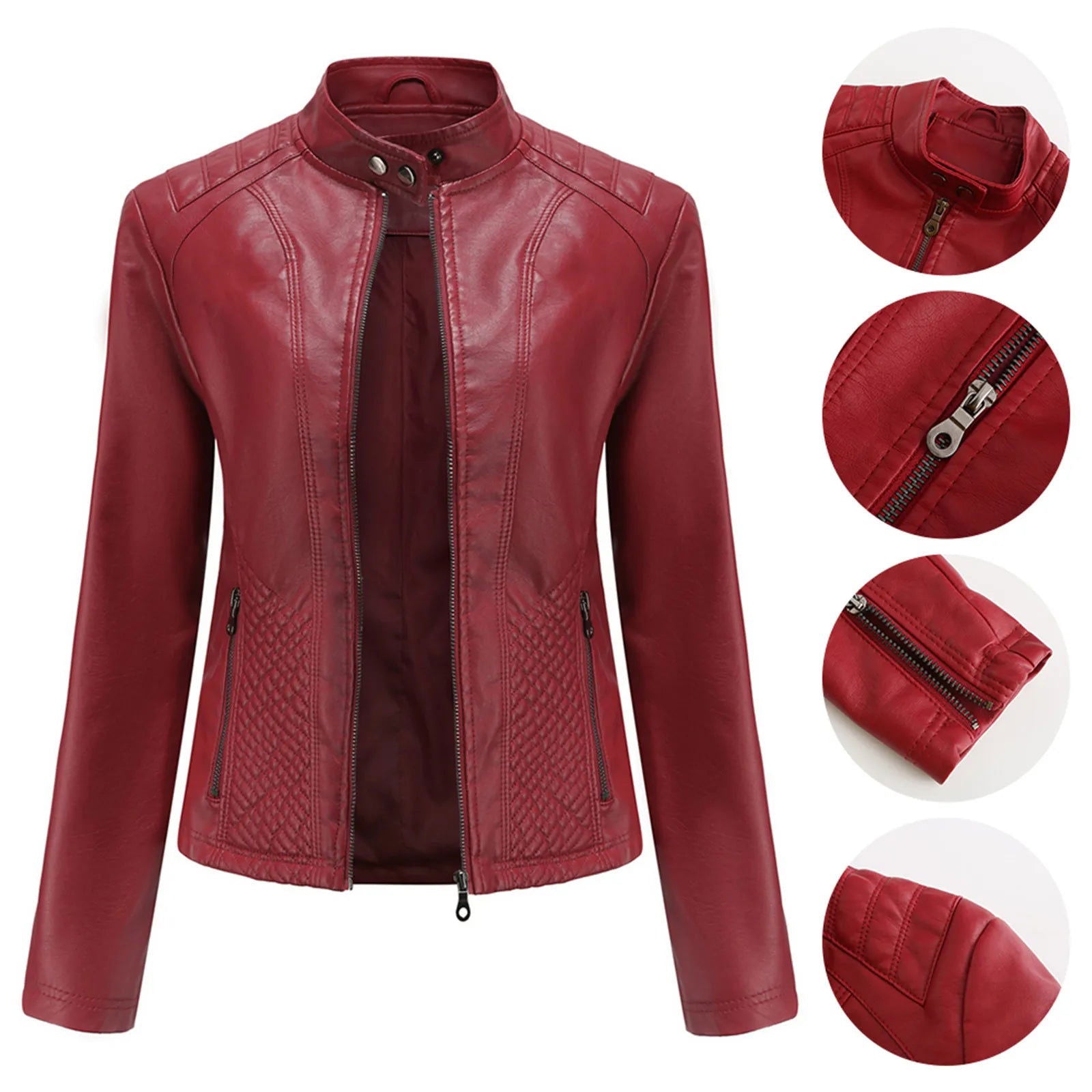 Motor Jacket Coat Zip Biker Short Punk Cropped Jacket - Fashionqueene.com-leather jacket