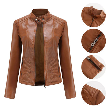 Motor Jacket Coat Zip Biker Short Punk Cropped Jacket - Fashionqueene.com-leather jacket