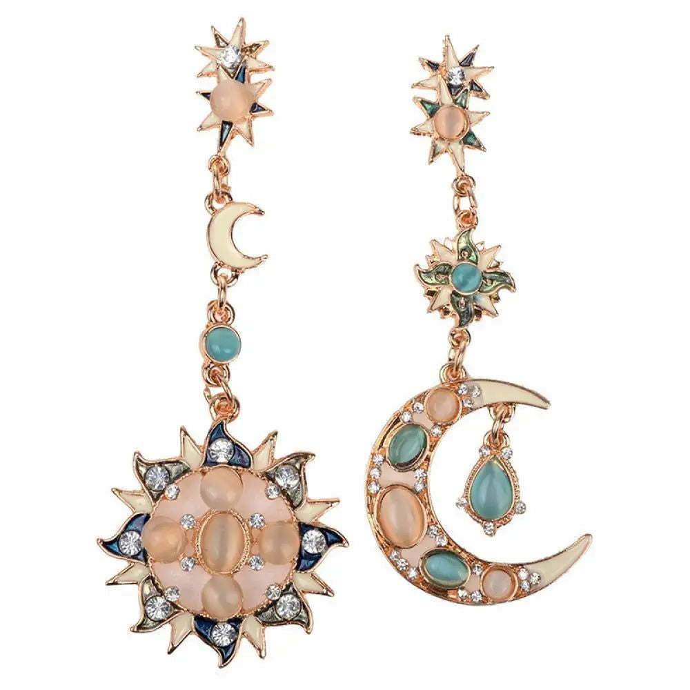 New Style Moon Stud Earrings Fashion Star Sun Moon Rhinestone Crystal Stud Dangle - Fashionqueene.com-New Style Moon Stud Earrings Fashion Star Sun Moon Rhinestone Crystal Stud Dangle Pretty Earrings For Women Jewelry Gift