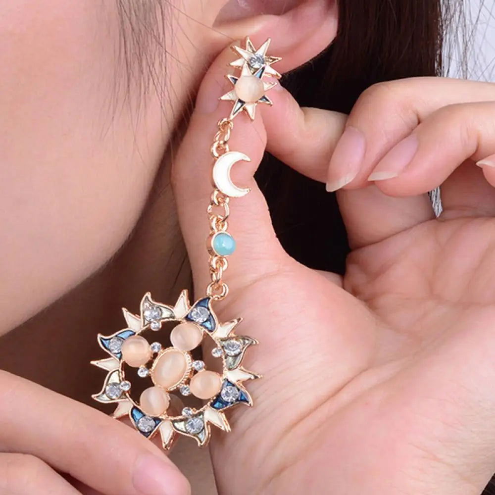 New Style Moon Stud Earrings Fashion Star Sun Moon Rhinestone Crystal Stud Dangle - Fashionqueene.com-New Style Moon Stud Earrings Fashion Star Sun Moon Rhinestone Crystal Stud Dangle Pretty Earrings For Women Jewelry Gift