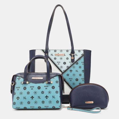 Nicole Lee USA 3-Piece Color Block Handbag Set - Fashionqueene.com-Nicole Lee USA 3-Piece Color Block Handbag Set