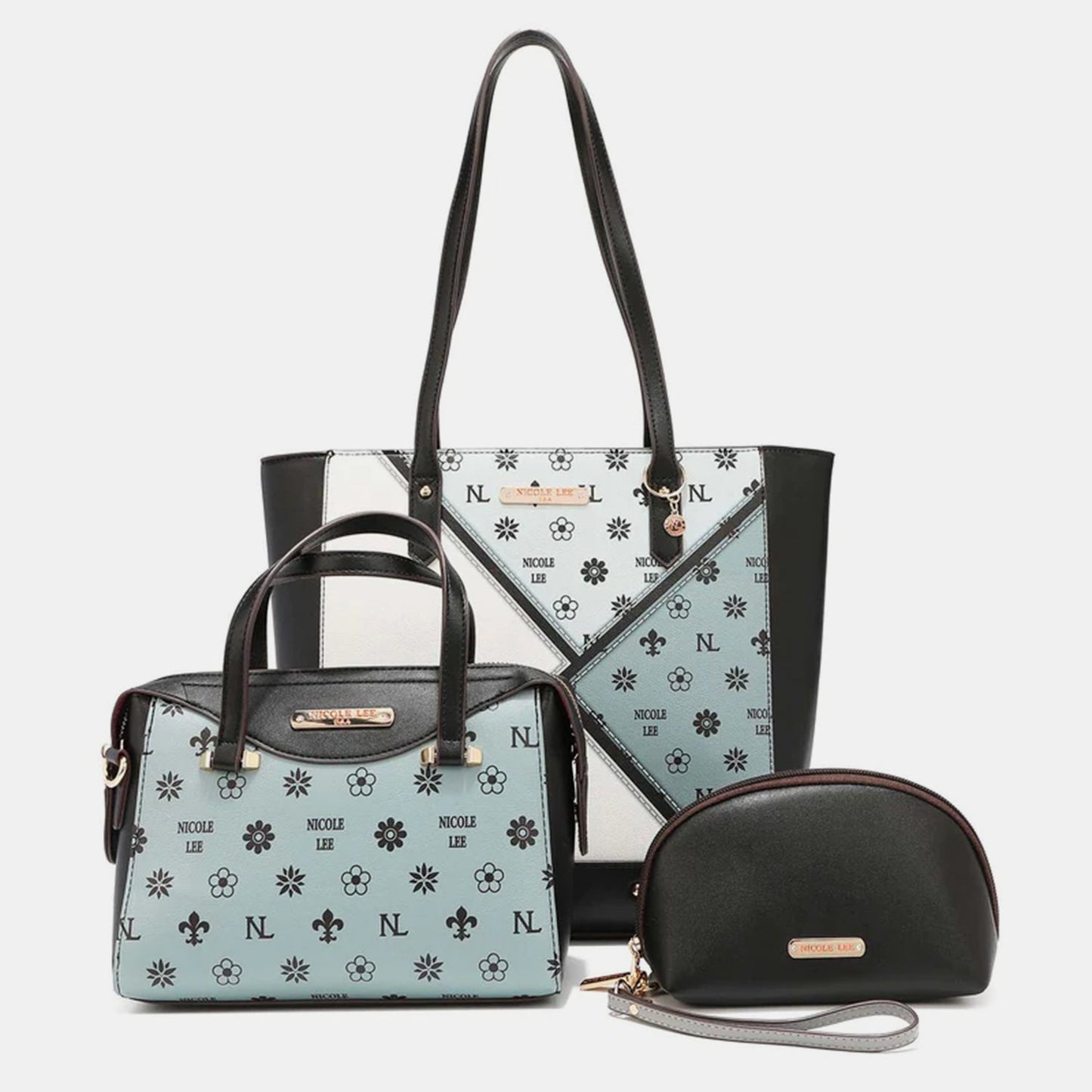 Nicole Lee USA 3-Piece Color Block Handbag Set - Fashionqueene.com-Nicole Lee USA 3-Piece Color Block Handbag Set