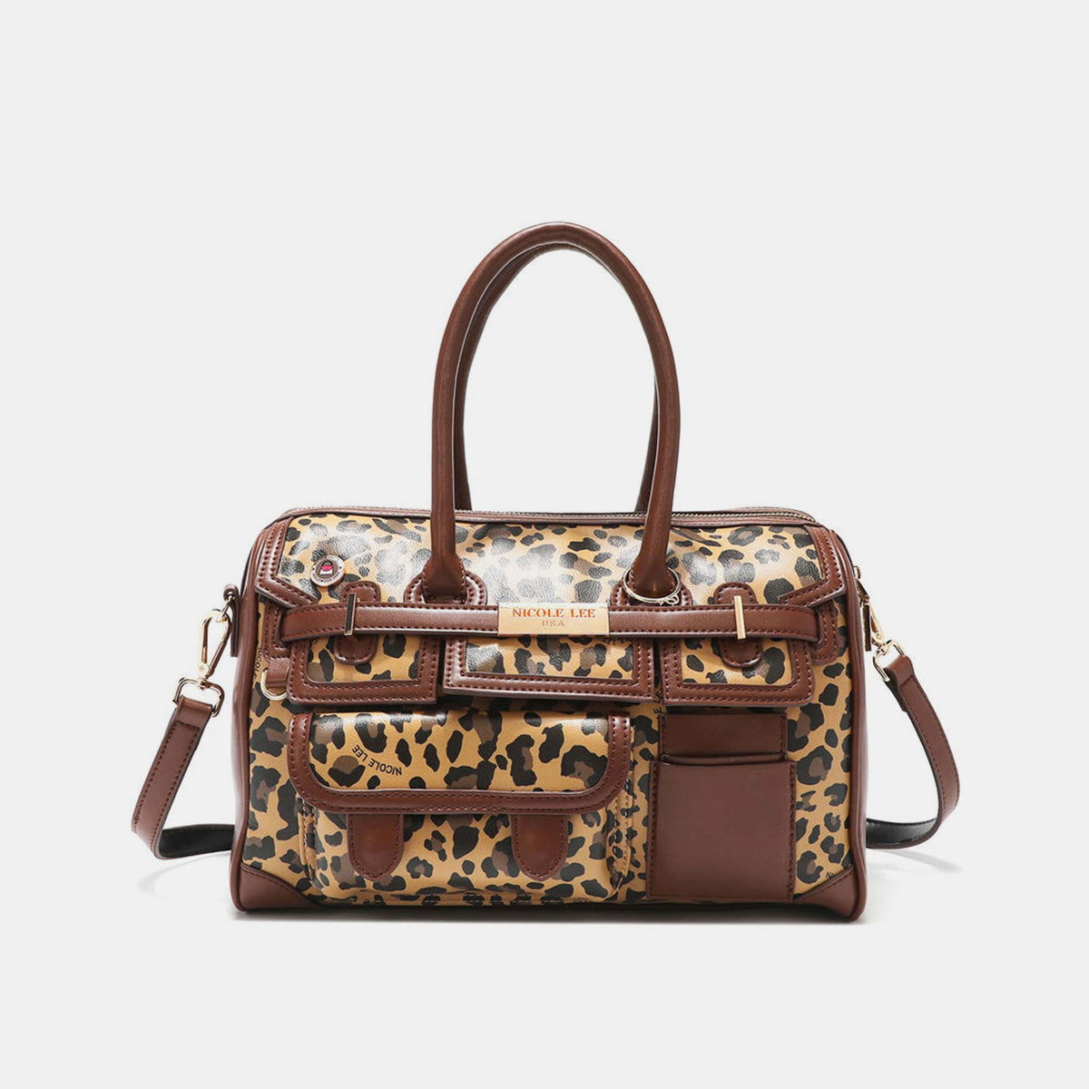 Nicole Lee USA Leopard Boston Bag - Fashionqueene.com-Nicole Lee USA Leopard Boston Bag