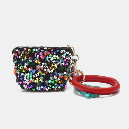 Nicole Lee USA Sequin Pouch Wristlet Keychain - Fashionqueene.com-Nicole Lee USA Sequin Pouch Wristlet Keychain