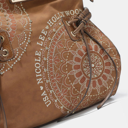 Nicole Lee USA Side Braided Tassel Inlaid Rhinestone Embroidery Hobo Bag - Fashionqueene.com-Nicole Lee USA Side Braided Tassel Inlaid Rhinestone Embroidery Hobo Bag