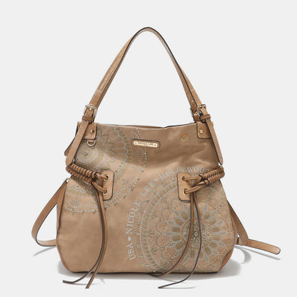 Nicole Lee USA Side Braided Tassel Inlaid Rhinestone Embroidery Hobo Bag - Fashionqueene.com-Nicole Lee USA Side Braided Tassel Inlaid Rhinestone Embroidery Hobo Bag