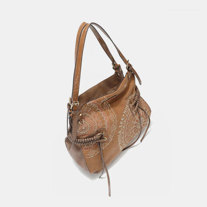 Nicole Lee USA Side Braided Tassel Inlaid Rhinestone Embroidery Hobo Bag - Fashionqueene.com-Nicole Lee USA Side Braided Tassel Inlaid Rhinestone Embroidery Hobo Bag