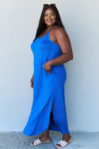 Ninexis Good Energy Full Size Cami Side Slit Maxi Dress in Royal Blue - Fashionqueene.com-Ninexis Good Energy Full Size Cami Side Slit Maxi Dress in Royal Blue