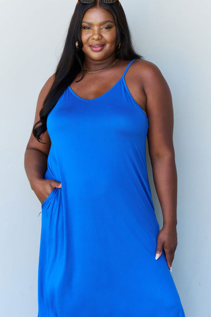 Ninexis Good Energy Full Size Cami Side Slit Maxi Dress in Royal Blue - Fashionqueene.com-Ninexis Good Energy Full Size Cami Side Slit Maxi Dress in Royal Blue