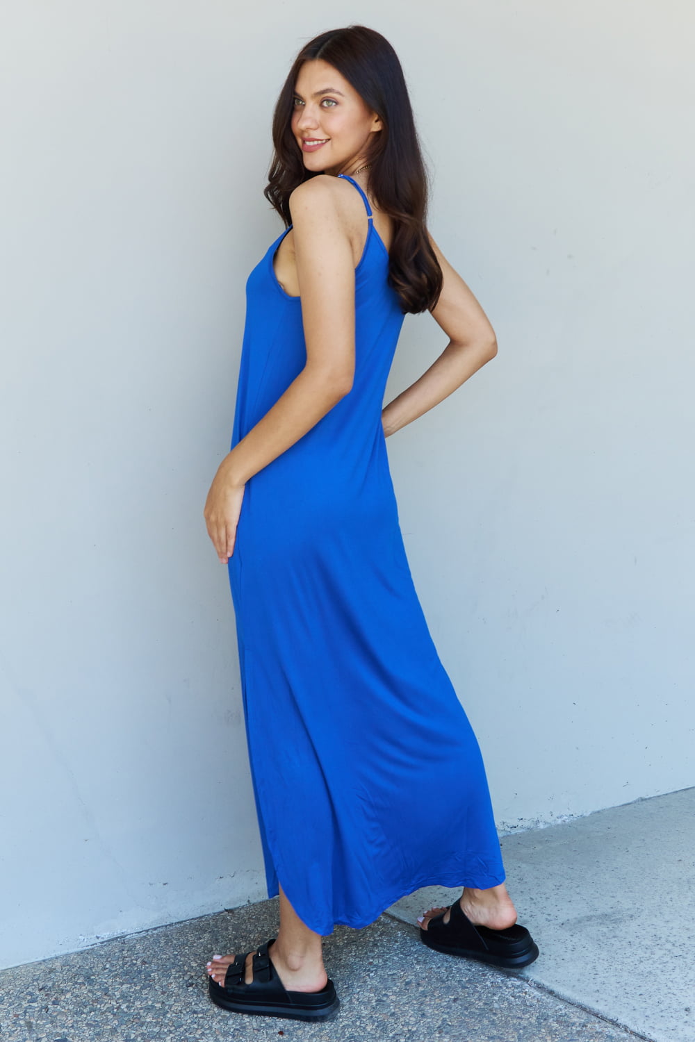 Ninexis Good Energy Full Size Cami Side Slit Maxi Dress in Royal Blue - Fashionqueene.com-Ninexis Good Energy Full Size Cami Side Slit Maxi Dress in Royal Blue