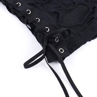 Y2k Hole Vest Women Streetwear Gothic O-neck Mesh Patchwork See Through Crop Tank Tops Black / S Black / L Black / M Black / S-Black / L-Black / M-Black / XL-