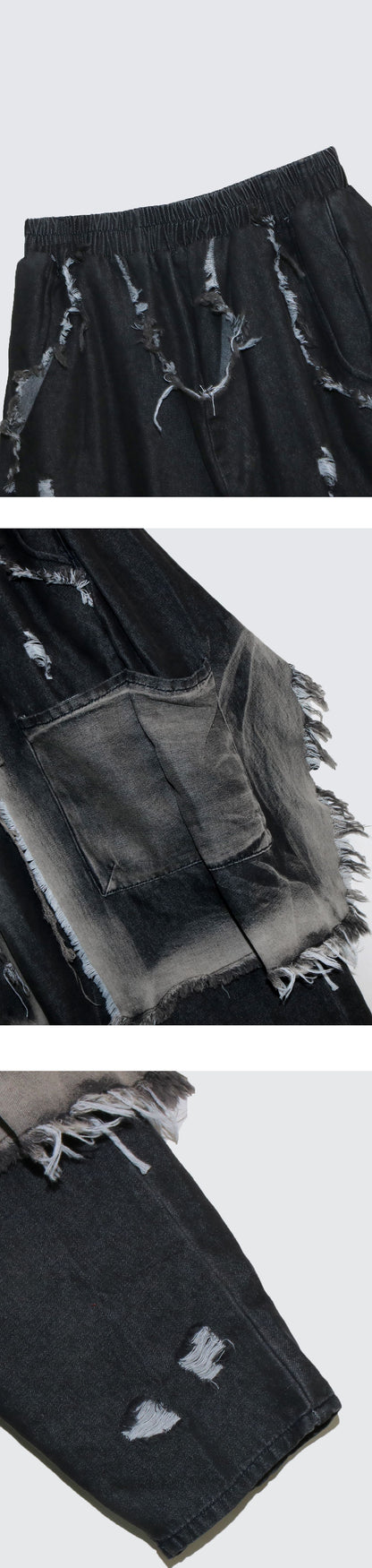 Women Streetwear Ripped Out Hole Denim Pants Loose Safari Style Cargo Harem