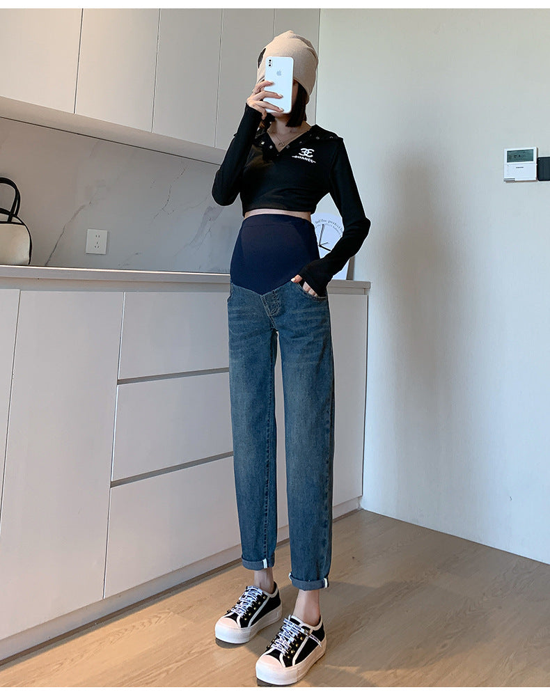 Maternity Jeans  Denim Adjustable Belly Wide Leg Pants for Pregnant Women Loose