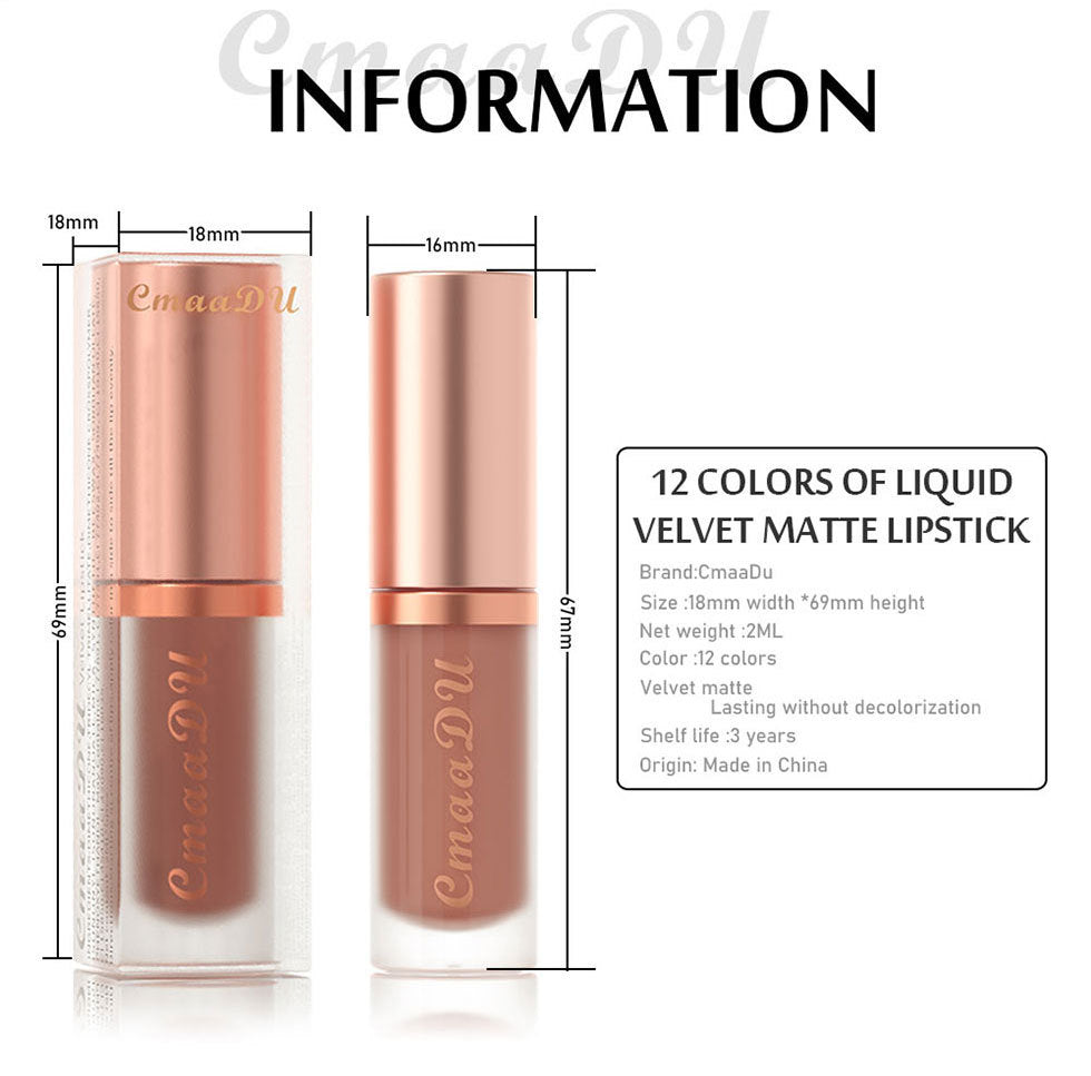 Velvet Matte Liquid Lipstick Waterproof Long Lasting Nonstick