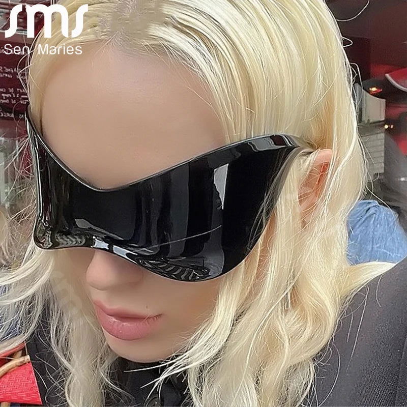 Oversized Punk Sport Sunglasses New Women Men Luxury Brand Designer Sun Glasses Goggle Female UV400 Black Shades Eyewear Oculos - Fashionqueene.com-punk sunglasses