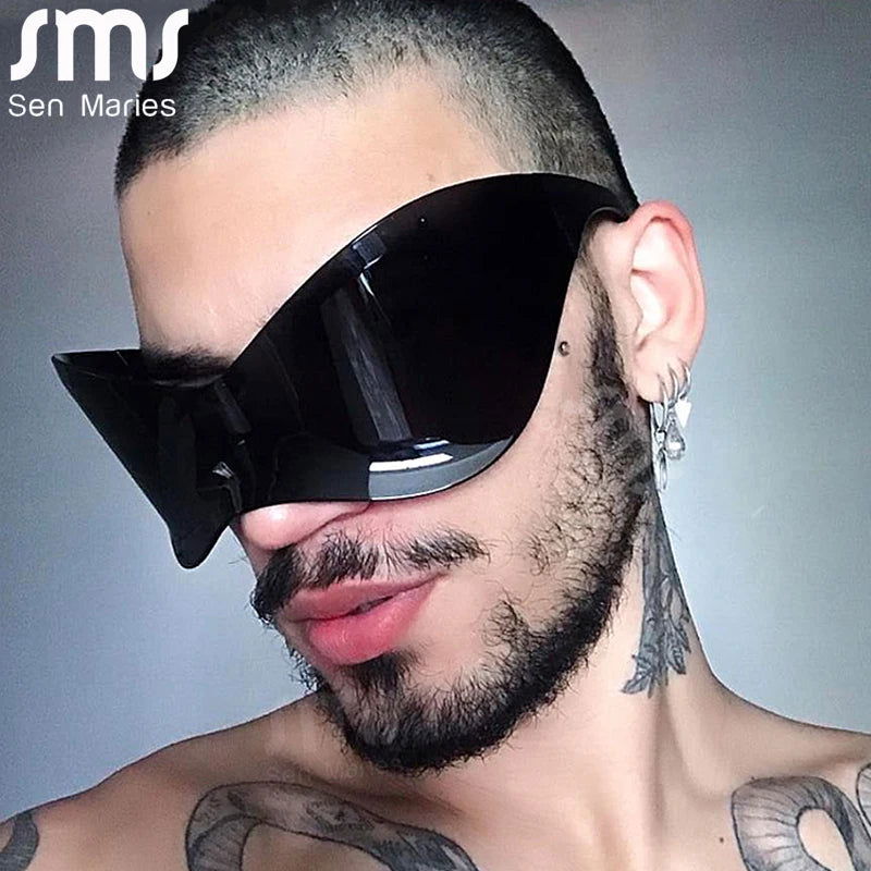 Oversized Punk Sport Sunglasses New Women Men Luxury Brand Designer Sun Glasses Goggle Female UV400 Black Shades Eyewear Oculos - Fashionqueene.com-punk sunglasses