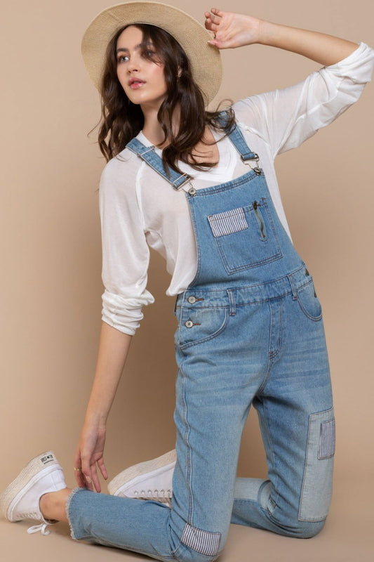 POL Front Chest Zipper Slim Leg Denim Overalls - Fashionqueene.com-POL Front Chest Zipper Slim Leg Denim Overalls