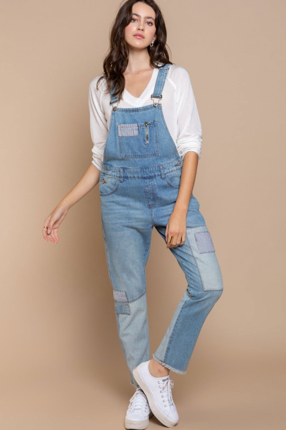 POL Front Chest Zipper Slim Leg Denim Overalls - Fashionqueene.com-POL Front Chest Zipper Slim Leg Denim Overalls