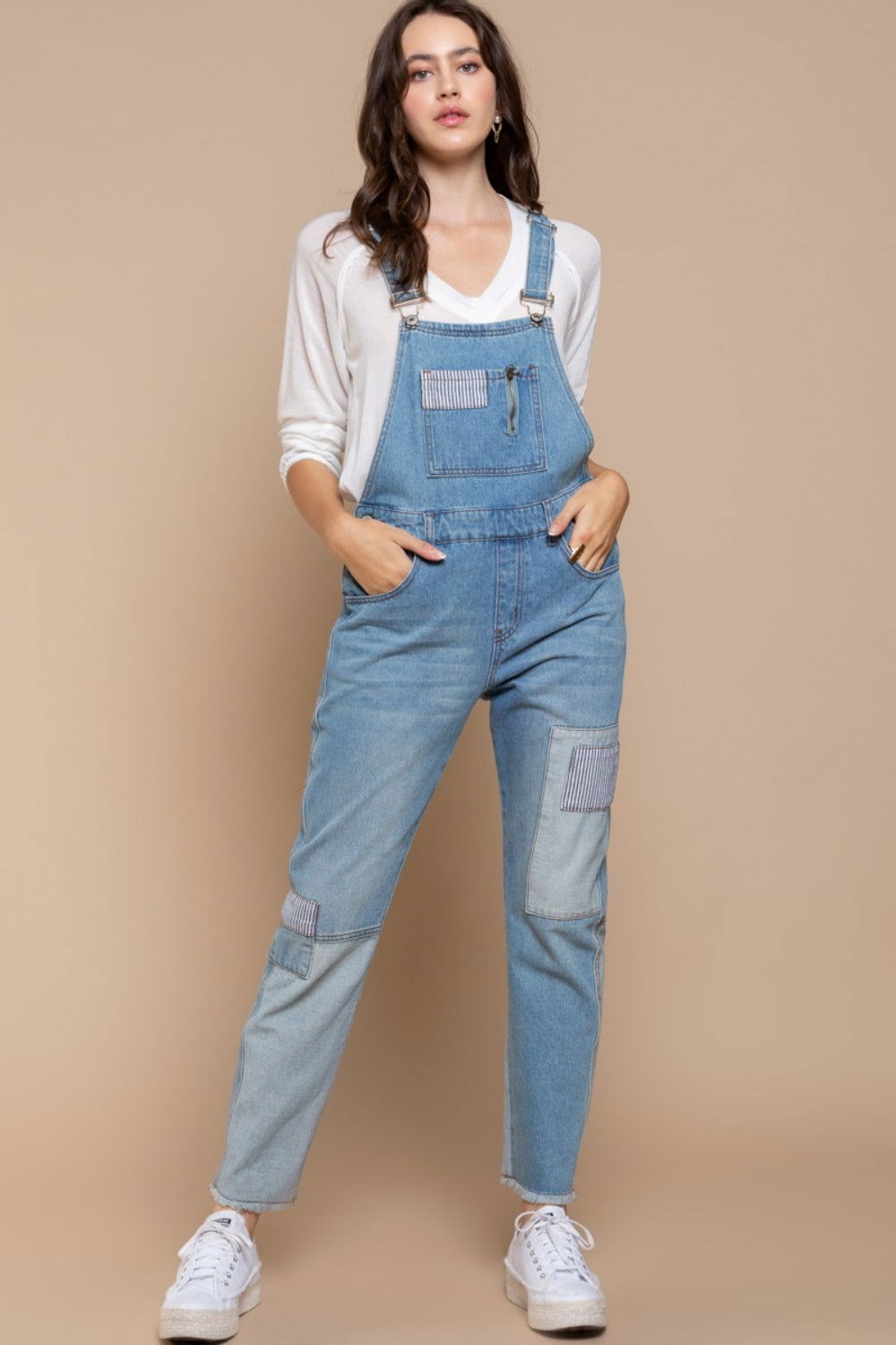 POL Front Chest Zipper Slim Leg Denim Overalls - Fashionqueene.com-POL Front Chest Zipper Slim Leg Denim Overalls