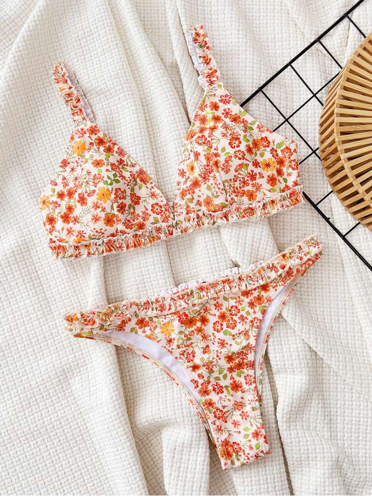 Chic and Stylish Women's Floral Print Bikini Set Orange / S Orange / M Orange / L Orange / S-Orange / M-Orange / L-