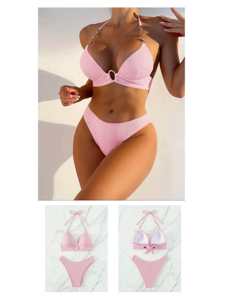 Chic Tropical Floral Print Bikini Set – Perfect for Sun-Kissed Getaways! White / S Pink / S White / M White / S-Pink / S-White / M-Pink / M-White / L-Pink / L-