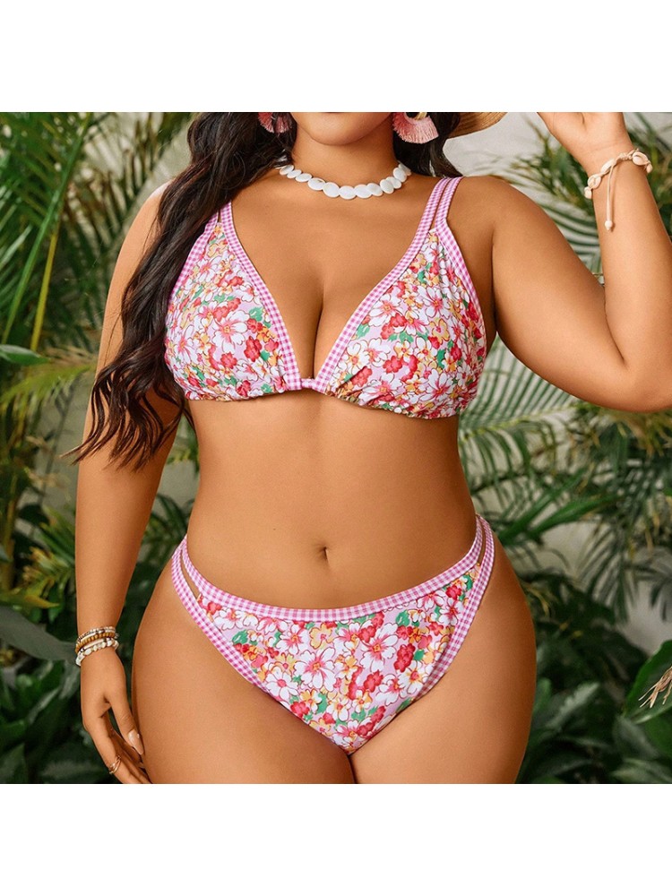 Stylish Multi-Color Floral Print Bikini Set for a Perfect Beach Day Pink / 0XL Pink / 1XL Pink / 2XL Pink / 0XL-Pink / 1XL-Pink / 2XL-Pink / 3XL-Pink / 4XL-