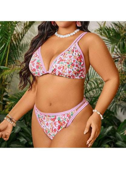Stylish Multi-Color Floral Print Bikini Set for a Perfect Beach Day Pink / 0XL Pink / 1XL Pink / 2XL Pink / 0XL-Pink / 1XL-Pink / 2XL-Pink / 3XL-Pink / 4XL-