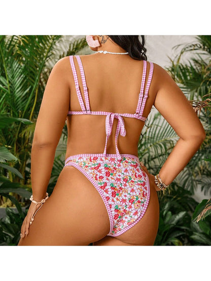 Stylish Multi-Color Floral Print Bikini Set for a Perfect Beach Day Pink / 0XL Pink / 1XL Pink / 2XL Pink / 0XL-Pink / 1XL-Pink / 2XL-Pink / 3XL-Pink / 4XL-