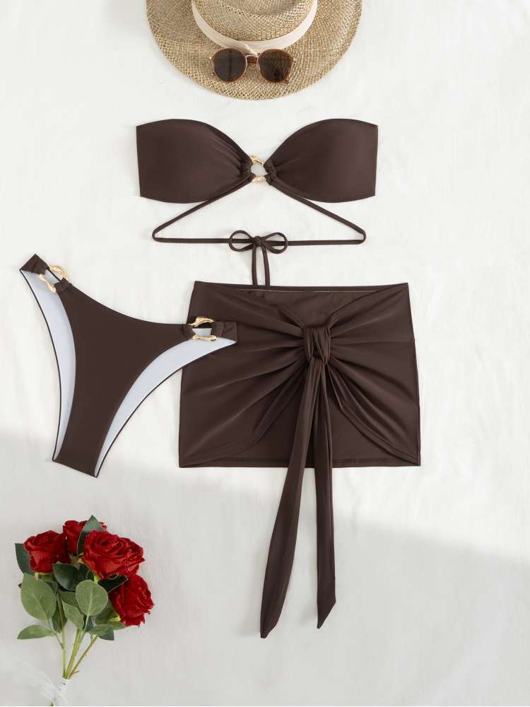 Chic & Stylish Floral Print Two-Piece Bikini Set for Your Perfect Beach Day Dark Brown / S Dark Brown / M Dark Brown / L Dark Brown / S-Dark Brown / M-Dark Brown / L-