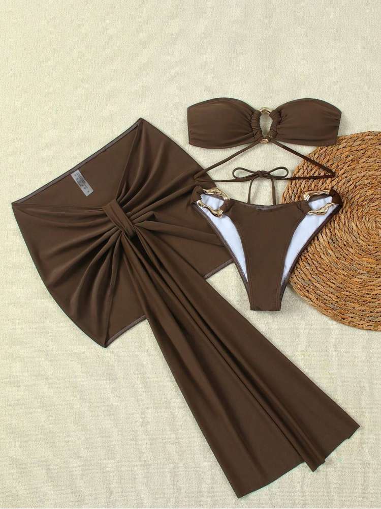 Chic & Stylish Floral Print Two-Piece Bikini Set for Your Perfect Beach Day Dark Brown / S Dark Brown / M Dark Brown / L Dark Brown / S-Dark Brown / M-Dark Brown / L-