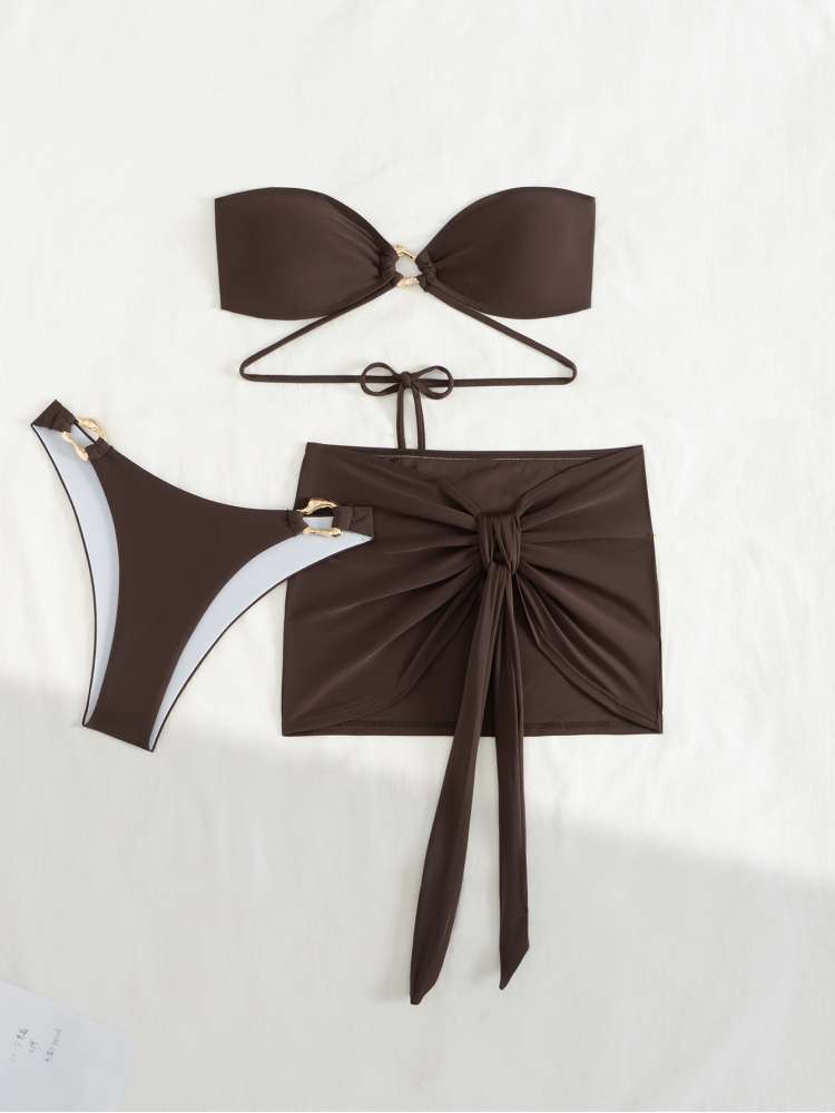 Chic & Stylish Floral Print Two-Piece Bikini Set for Your Perfect Beach Day Dark Brown / S Dark Brown / M Dark Brown / L Dark Brown / S-Dark Brown / M-Dark Brown / L-
