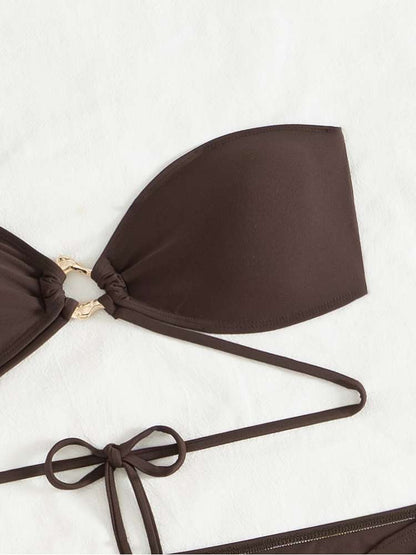 Chic & Stylish Floral Print Two-Piece Bikini Set for Your Perfect Beach Day Dark Brown / S Dark Brown / M Dark Brown / L Dark Brown / S-Dark Brown / M-Dark Brown / L-