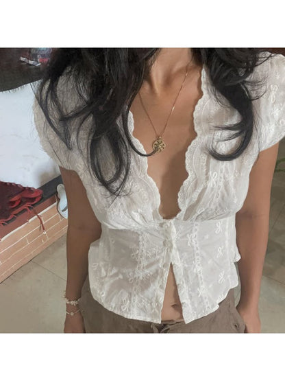 Chic Vintage Floral Printed Blouse for Effortless Style and Comfort White / S White / M White / L White / S-White / M-White / L-