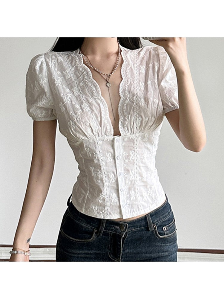 Chic Vintage Floral Printed Blouse for Effortless Style and Comfort White / S White / M White / L White / S-White / M-White / L-