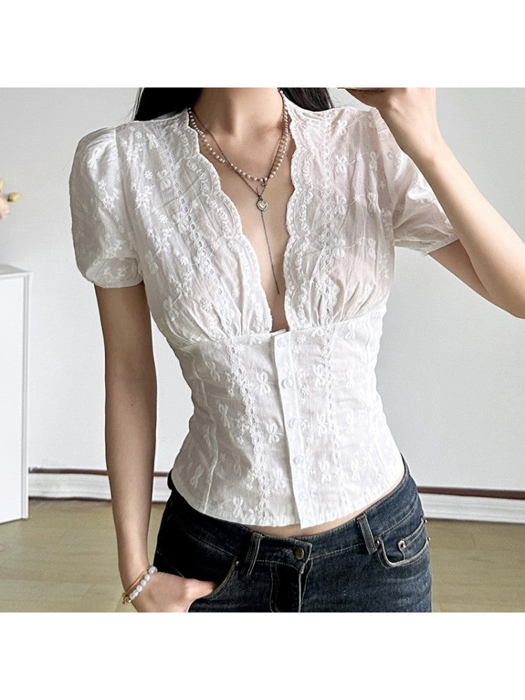 Chic Vintage Floral Printed Blouse for Effortless Style and Comfort White / S White / M White / L White / S-White / M-White / L-