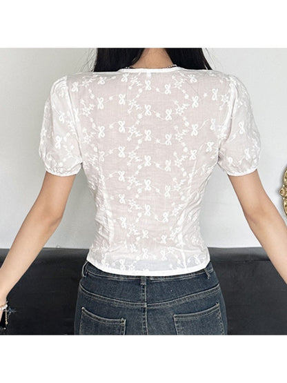 Chic Vintage Floral Printed Blouse for Effortless Style and Comfort White / S White / M White / L White / S-White / M-White / L-