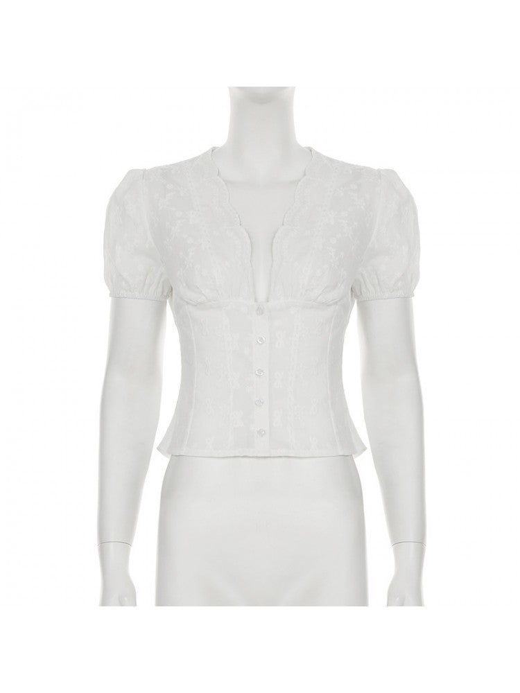 Chic Vintage Floral Printed Blouse for Effortless Style and Comfort White / S White / M White / L White / S-White / M-White / L-