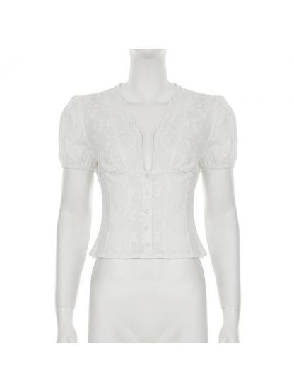 Chic Vintage Floral Printed Blouse for Effortless Style and Comfort White / S White / M White / L White / S-White / M-White / L-